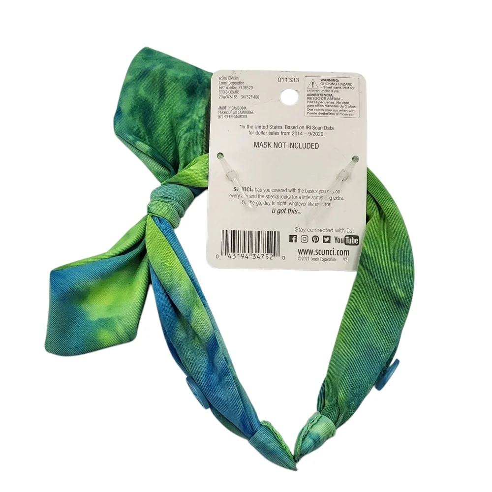 Scunci U Got This‎ Headband with Buttons for Mask 3 Pcs Multicolor Tie Dye Set